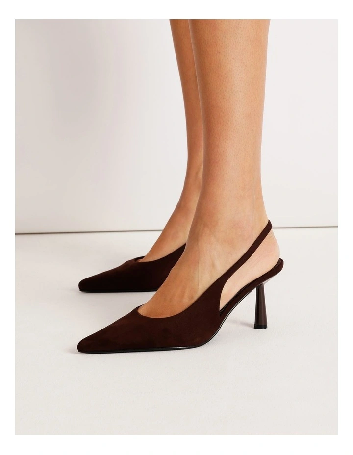 Belle Heeled Shoe in Chocolate Microsuede image 2
