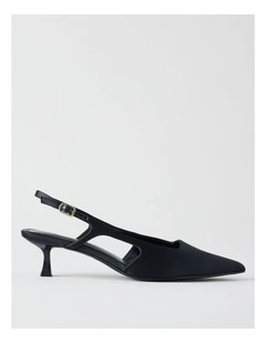 Ashley Heeled Shoe in Black Satin