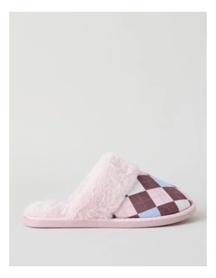 Harbin Slipper in White/Pink Argyle Print
