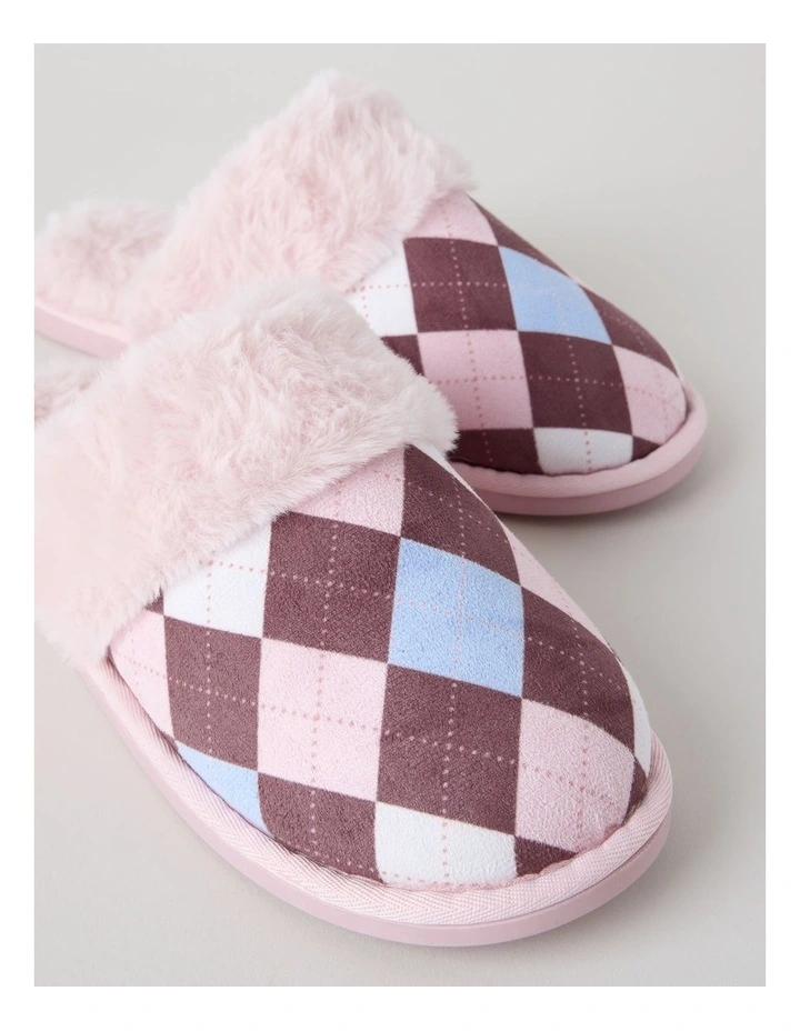 Harbin Slipper in White/Pink Argyle Print image 3