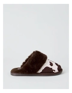 Nala Slipper in Chocolate Cow Print