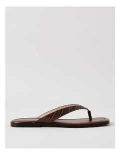 Thea Sandal in Chocolate/Croc Embossed Leather