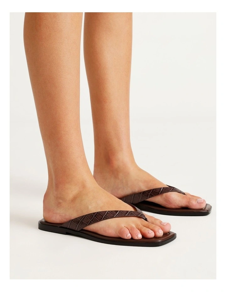 Thea Sandal in Chocolate/Croc Embossed Leather image 2