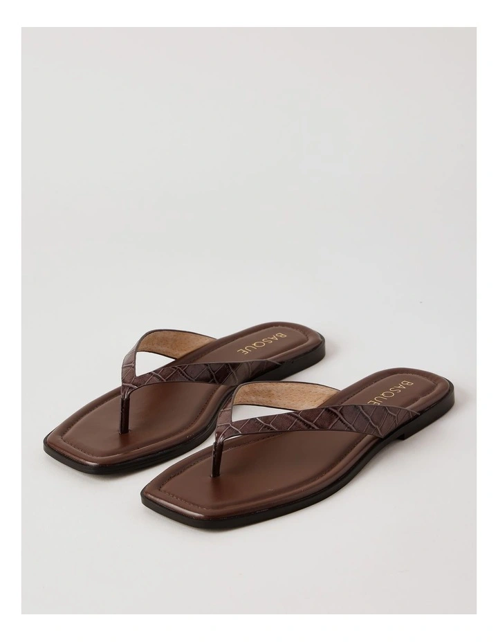 Thea Sandal in Chocolate/Croc Embossed Leather image 3