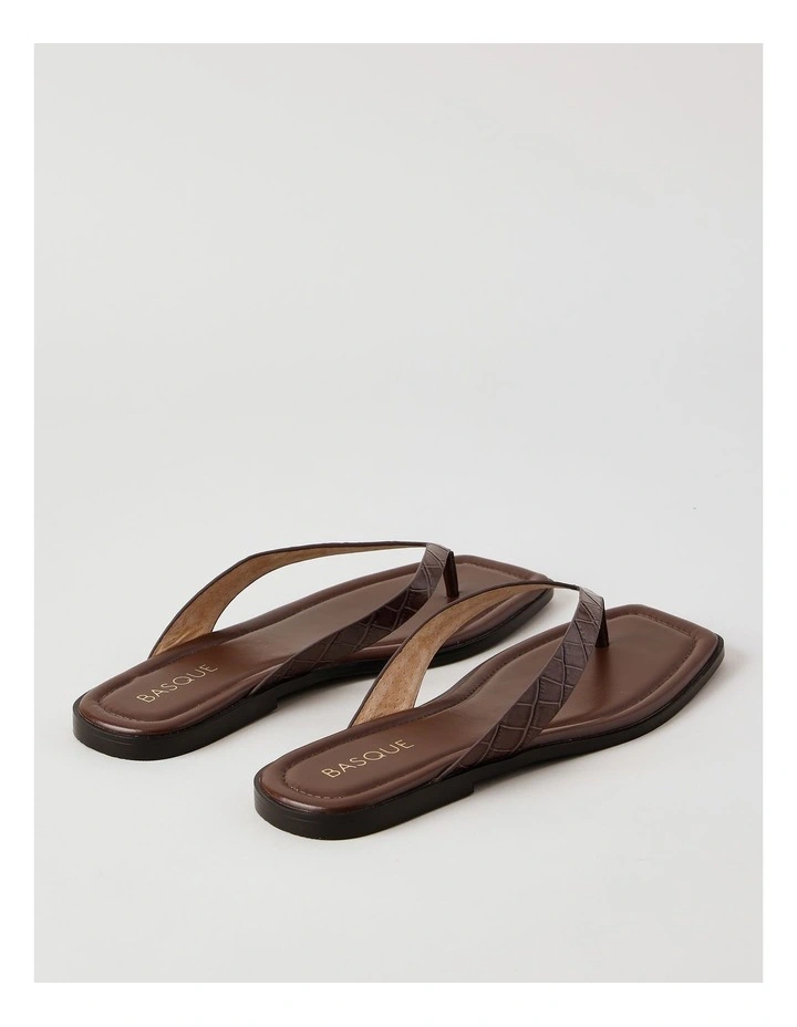 Thea Sandal in Chocolate/Croc Embossed Leather image 4