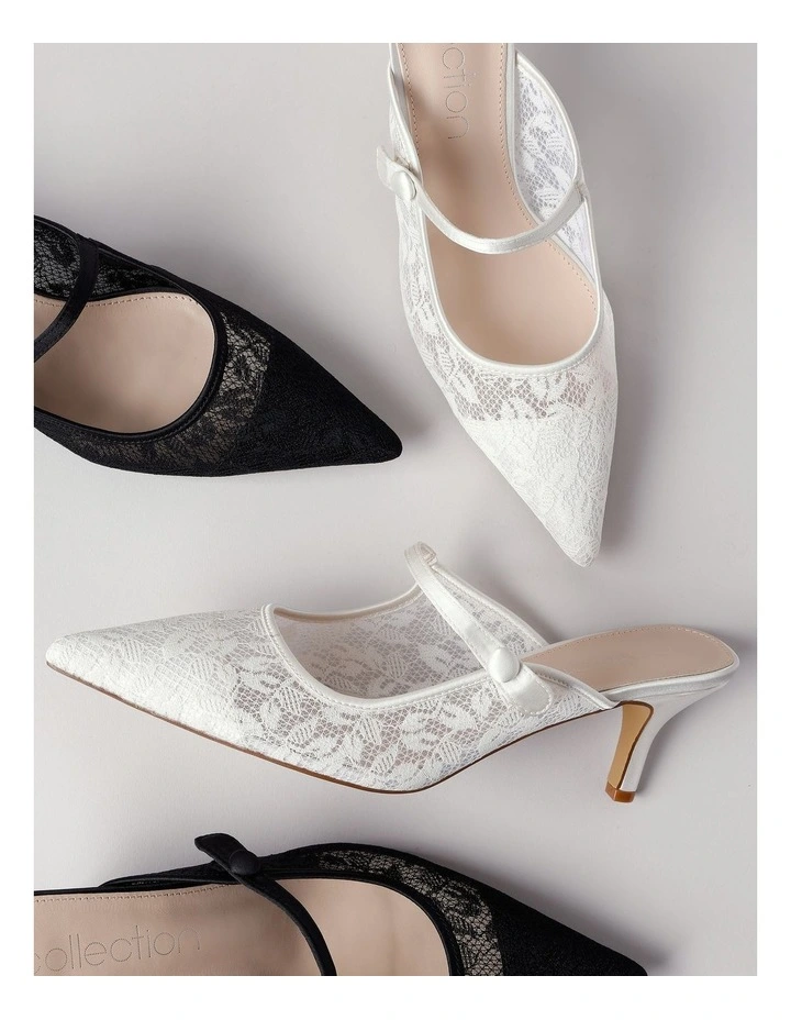 Lacey Heeled Shoe in White Lace image 7