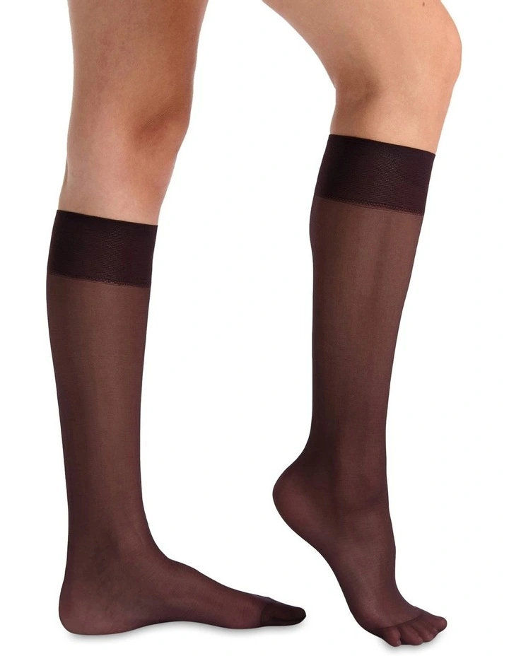 Coloured Sheer Knee High Socks in Fudge image 3