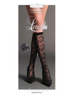 Carlina Floral Knee High Sock in Nero