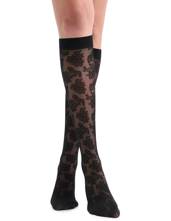 Carlina Floral Knee High Sock in Nero image 2