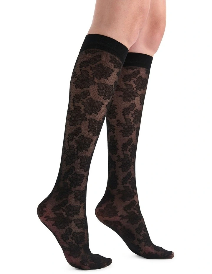 Carlina Floral Knee High Sock in Nero image 3