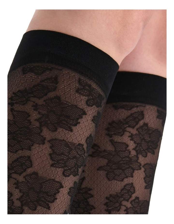 Carlina Floral Knee High Sock in Nero image 4