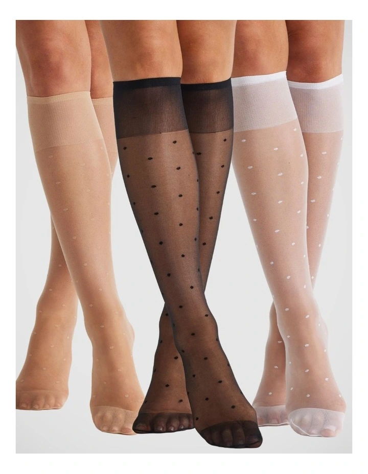 3 Pack Spot 15D Soft Comfort Top Band Knee Hi Socks in Multi image 2