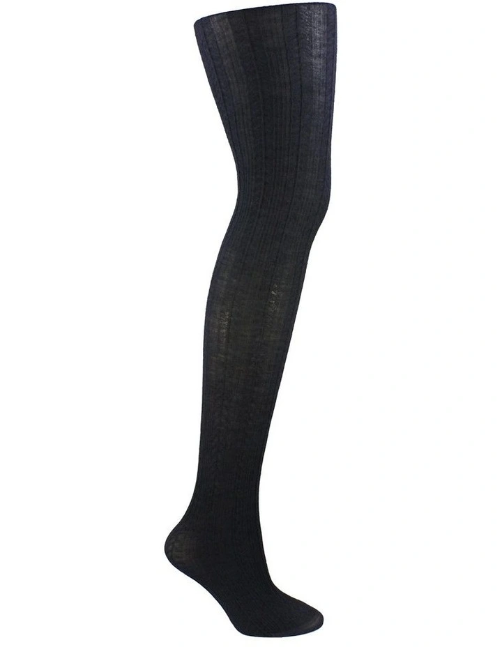 Superfine 70D Merino Cable Rib Tights in Dark Navy image 2