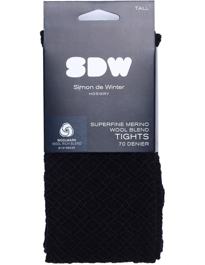 Superfine Merino Wool Tights Honeycomb 1 Pack in Black image 2
