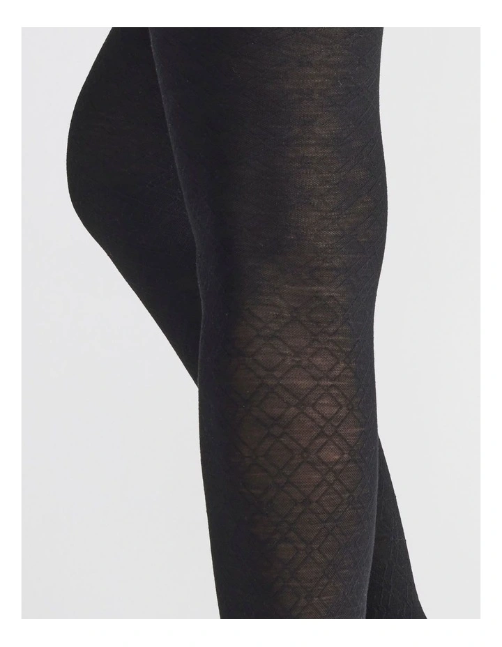 Superfine Merino Wool Tights Honeycomb 1 Pack in Black image 3