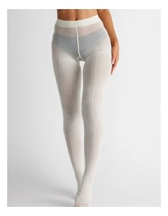 Superfine Merino Wool Tights in Ivory Geometric Pattern 1 Pack