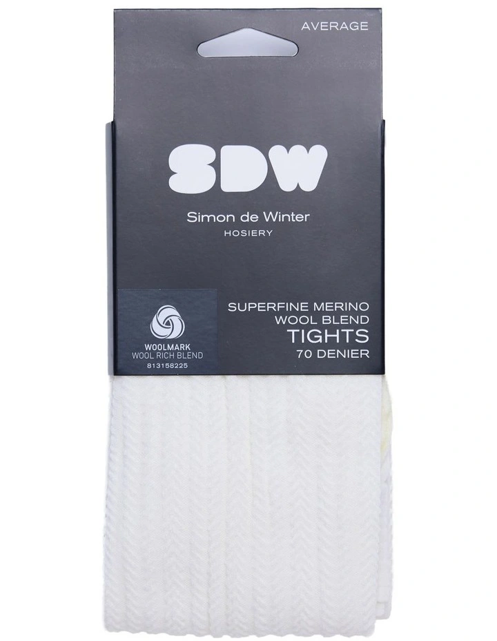 Superfine Merino Wool Tights in Ivory Geometric Pattern 1 Pack image 2