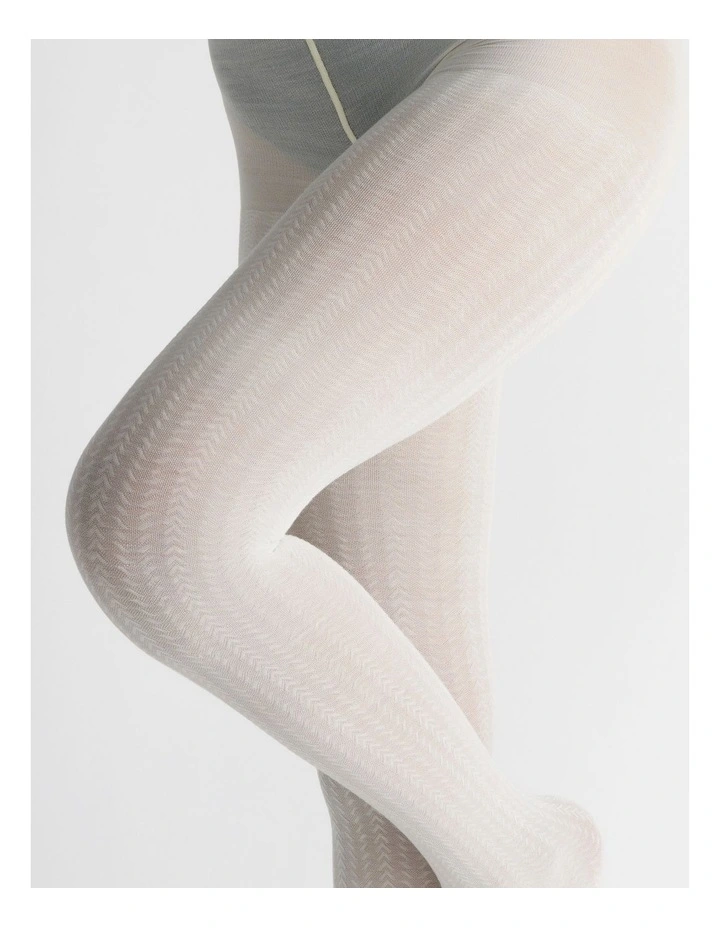 Superfine Merino Wool Tights in Ivory Geometric Pattern 1 Pack image 3