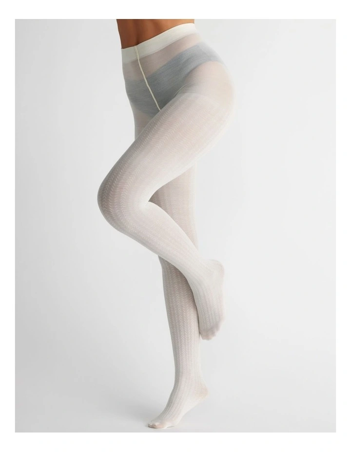 Superfine Merino Wool Tights in Ivory Geometric Pattern 1 Pack image 5