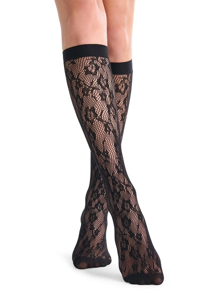 Blossom Net Knee High in Black image 2