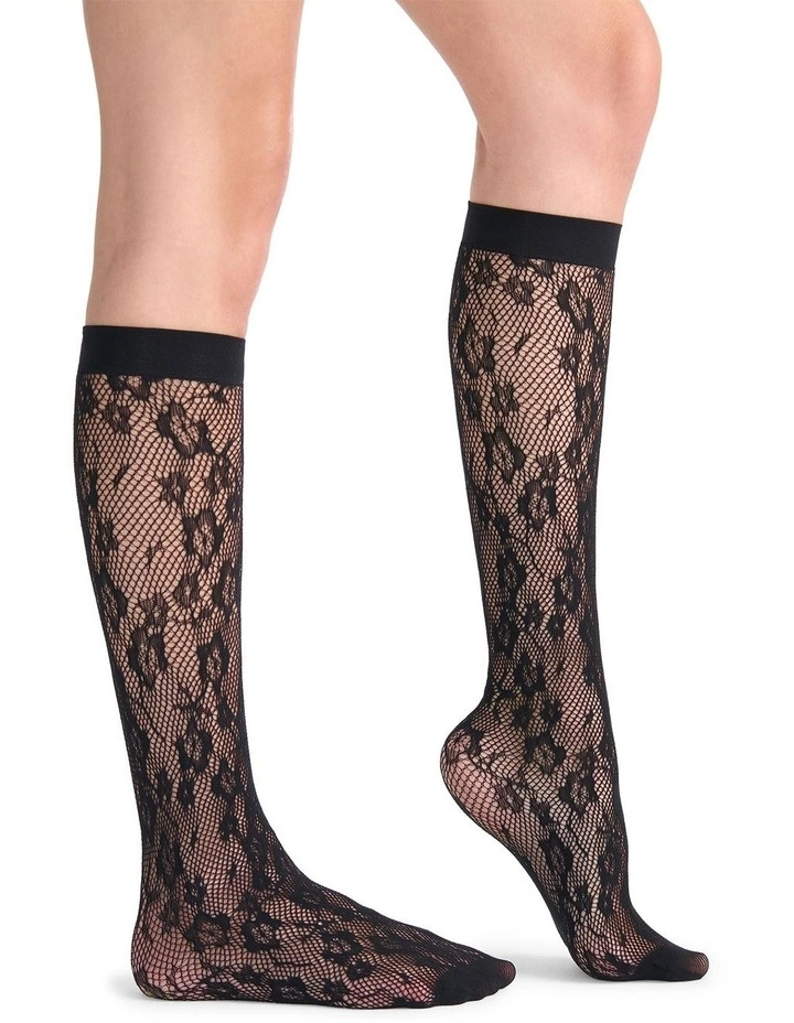 Blossom Net Knee High in Black image 3