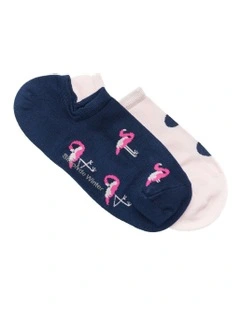 2 Pack Bamboo Patterned Low Cut Socks in Navy/Pink