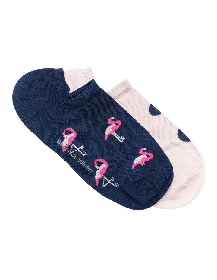 2 Pack Bamboo Patterned Low Cut Socks in Navy/Pink image 1