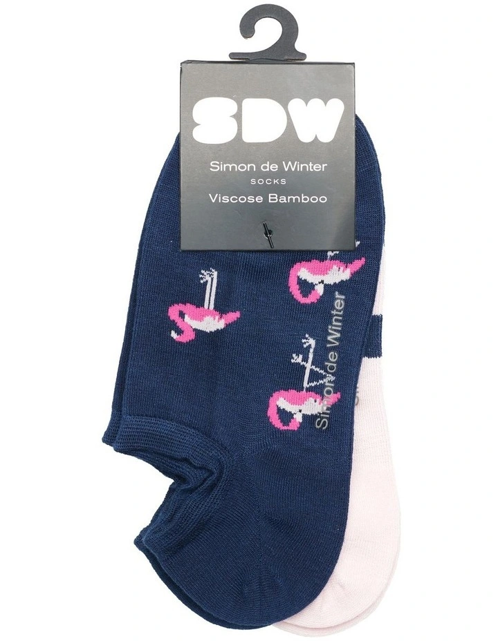 2 Pack Bamboo Patterned Low Cut Socks in Navy/Pink image 2