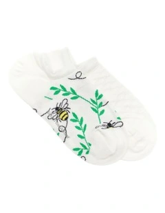 2 Pack Bamboo Patterned Low Cut Socks in Ivory