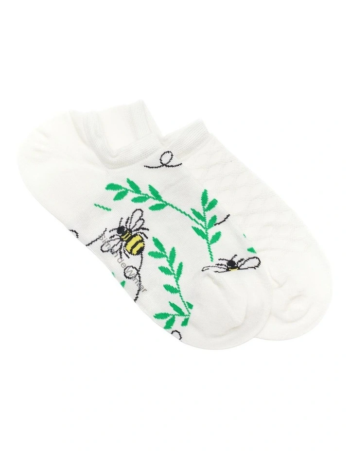 2 Pack Bamboo Patterned Low Cut Socks in Ivory image 1