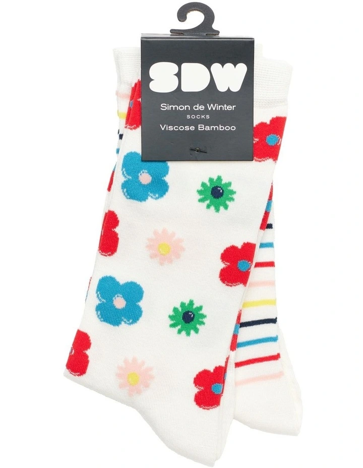 2 Pack Patterned 3/4 Crew Socks in Ivory image 2