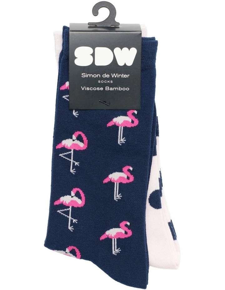 2 Pack Patterned 3/4 Crew Socks in Navy/Pink image 2