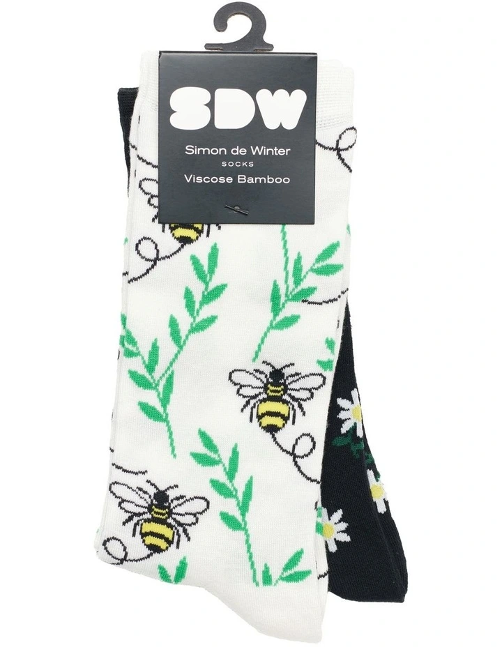 2 Pack Patterned 3/4 Crew Socks in Ivory/Black image 2