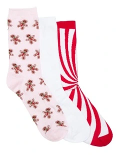 3 Pack Gift Gingerbread House Crew Socks in Assorted