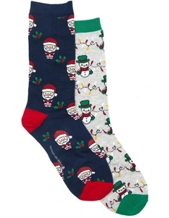 2 Pack Gift Box Santas Grotto Crew Socks in Assorted
