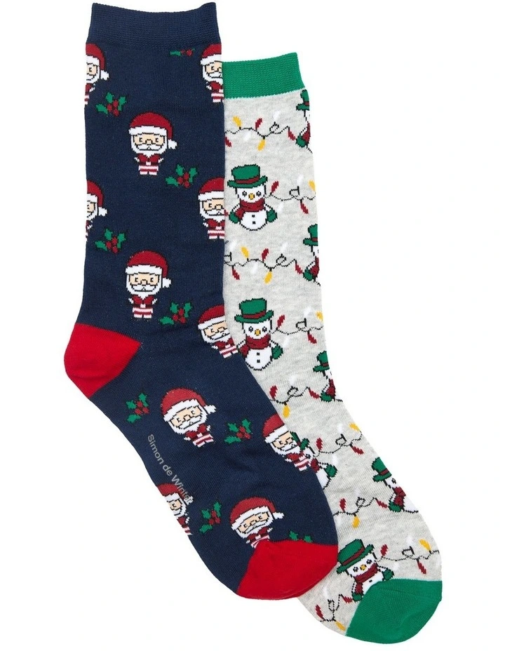2 Pack Gift Box Santas Grotto Crew Socks in Assorted image 1