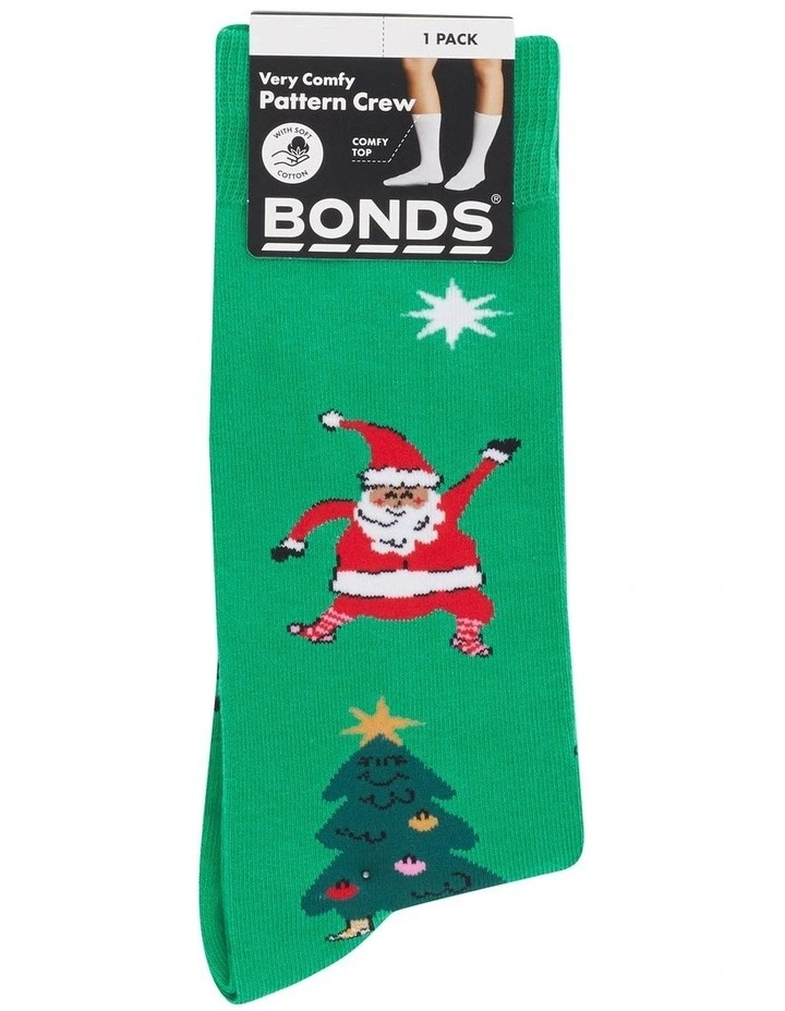 Christmas Pattern Crew Socks Pack Of 1 in Green image 2