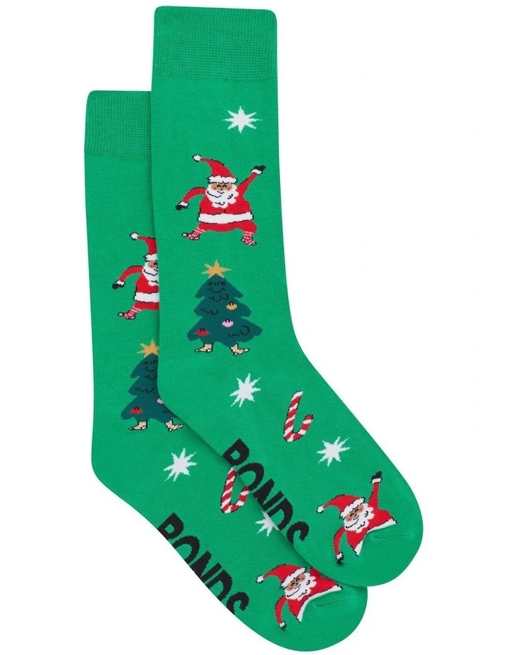 Christmas Pattern Crew Socks Pack Of 1 in Green image 3