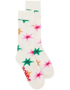 Christmas Pattern Crew Socks Pack Of 1 in Cream