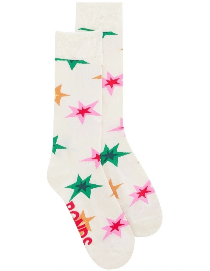 Christmas Pattern Crew Socks Pack Of 1 in Cream image 1