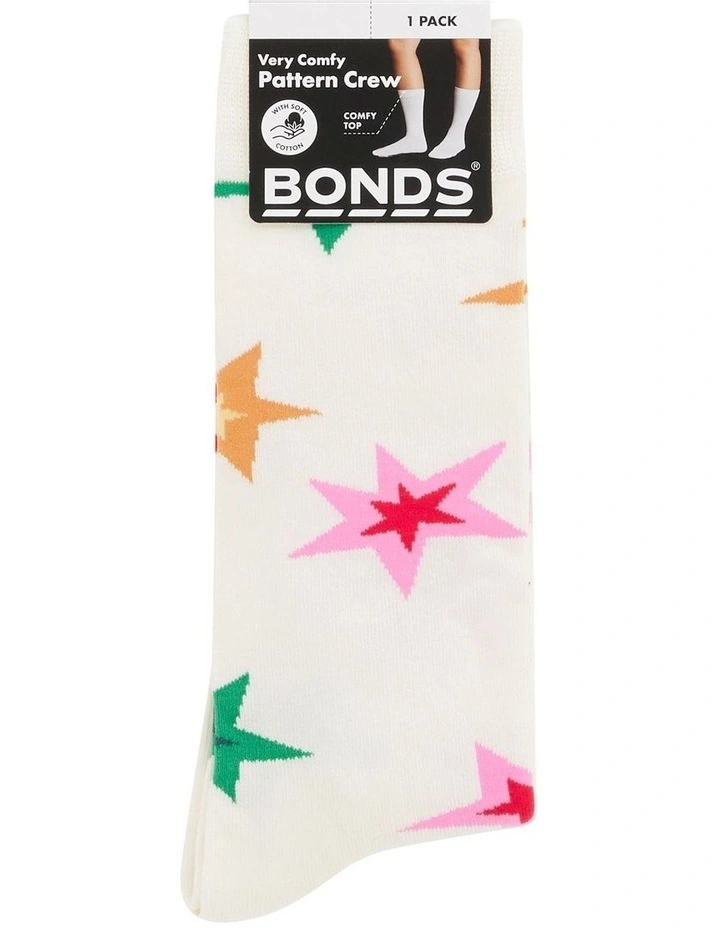 Christmas Pattern Crew Socks Pack Of 1 in Cream image 2