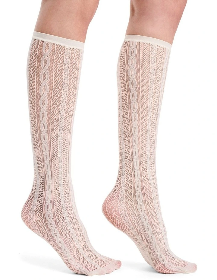 Lace Net Knee High Sock in Buttercream image 3
