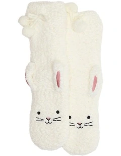 Sherpa Lined Bunny Home Socks 1 Pack in Cream