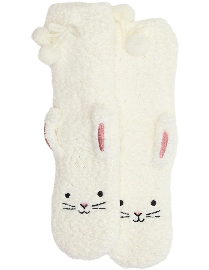 Sherpa Lined Bunny Home Socks 1 Pack in Cream image 1