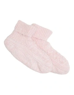 Textured Knit Cable Home Socks 1 Pack in Dusty Blush