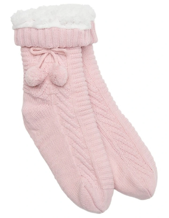 Sherpa Lined Textured Knit Home Socks 1 Pack in Dusty Blush image 1