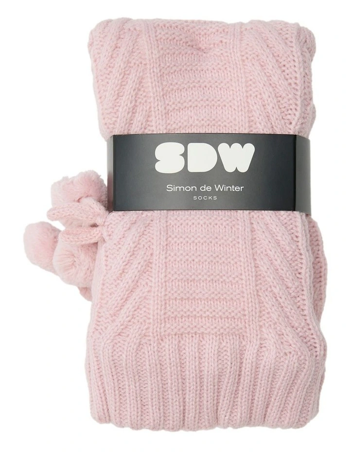 Sherpa Lined Textured Knit Home Socks 1 Pack in Dusty Blush image 2