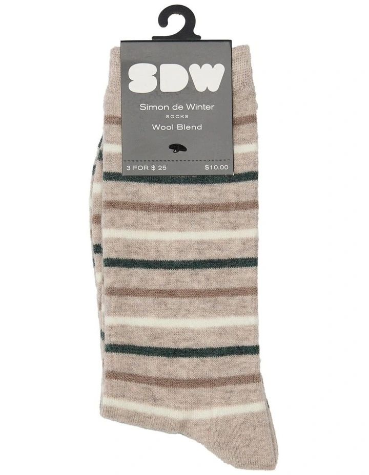 Stripe Wool Crew Socks 1 Pack in Sand Marle image 2