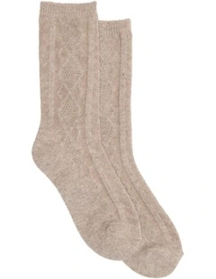 Textured Diamonds Wool Crew Socks 1 Pack in Sand Marle