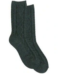 Textured Diamonds Wool Crew Socks 1 Pack in Pacific Marle